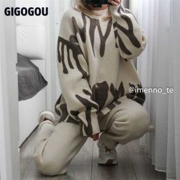 GIGOGOU Loose Oversized Women Cashmere Sweater 2/Two Piece Harem Pant Suits Tie Dye Winter Knit Tracksuits Outfits 211018