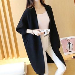 Women Sweater Fall Winter Long Cardigan Casual Bat Sleeve Female Knitted Plus Size Jacket Loose Ladies s 211011