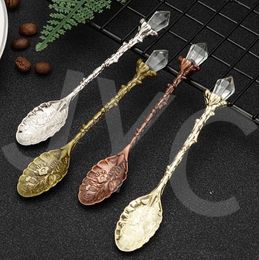 1000pcs Vintage Carved Retro Pattern Coffee Tea Spoon Teaspoon Crystal Stirring Spoons Dessert Honey Ice Cream Scoop