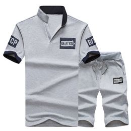 Sportsuits Set Men 2021 Brand Polo Suits Summer 2PC Top Short Set Men's Stand Collar Fashion 2 Pieces T-shirt Shorts Tracksuit X0702