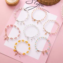 Charm Bracelets Korean Minimalist Pink Transparent Yellow Green Crystal Beads Bangles For Girl Women's Cute Sweet Bracelet