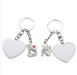 DIY Blank Sublimation Metal Key Ring Circle Heart Shape Alloy Keychains Thermal Heat Transfer Printing Lover Valentine's Day DD835