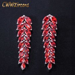 High Quality Cubic Zirconia Party Jewellery White Gold Colour Long Dark Red Dangling Earring for Women Wedding CZ260 210714