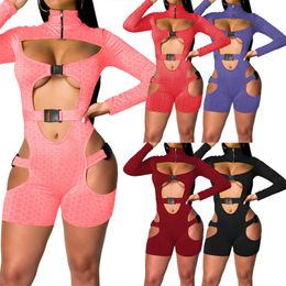 Womens Bodycon Buckle High Neck Jumpsuits Rompers Sexy Cutout Bodysuits One Piece Suits Outfits Clubwear