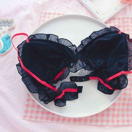 NXY sexy setJapanese Sexy Girls Underwear Bras and Panty Set Cute Lolita Ruffles Wire Free Ultra-thin Bra Thong Lingerie for Young 1128