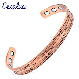 Escalus Unisex Magnetic Bangle Antique Copper Christian Cross Style Powerful Health Copper Bracelet Jewellery Gift Wristband Charm Q0717