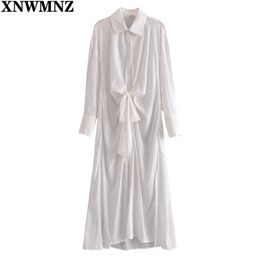 Women Summer Dress chic Midi Shirt Woman Elegant Knot Long Sleeve Oversize Female Casual Loose es 210520