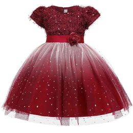 Lace Sequins Formal Evening Wedding Gown Tutu Kids Clothing Elegent Girls Dresses for Children Princess Party Custumes 210508