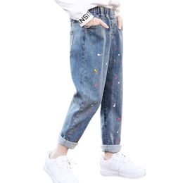 Girls Jeans Graffiti Pattern Girl Spring Autumn Children's Casual Style Clothes For 6 8 10 12 14 210527