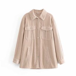 corduroy women solid shirt autumn fashion pocket streetwear female full sleeve thick causal girl 210527