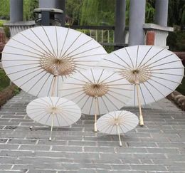 DHL 40 60cm Diameter China Japan Paper Umbrella Traditional Parasol Bamboo Frame Wooden Handle Wedding Parasols White Artificial Umbrellas