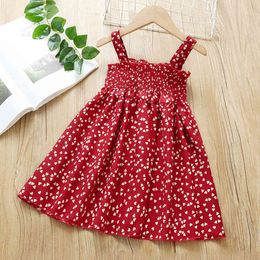 Fashion Style Love Printing Princess Dress Summer Sleeveless Suspender Girl Sweet Children's Party 210515