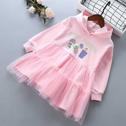 2-6 years High quality cotton girl dress spring autumn casual active kid children clothing girls princess hooded 210615