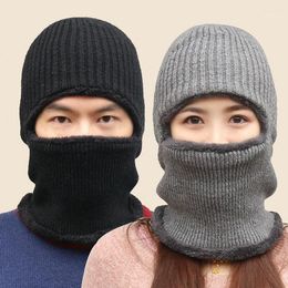 Woolen Hats For Men And Women In Winter Knitting Caps Thickened Warmth Riding Hiking Masked One Velvet Bib Earmuffs Cycling & Masks