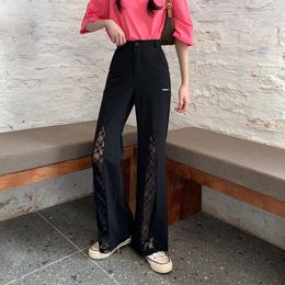 Women's Jeans Harajuku Gothic Women Black Lace Flare Pants High Waist Summer Hollow Out Chic Plus Size Slim S-5XL