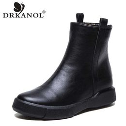 DRKANOL Vintage Flat Women Boots Autumn Winter Round Toe Back Zipper Winter Warm Waterproof Ankle Boots Women Platform Shoes Y0914