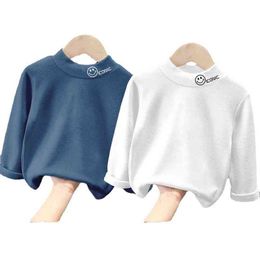 Kids Turtleneck Autumn Winter Tees Solid Fleece Full Long Sleeve T-shirts For Boy Girl Children's Fashion Thermal Underwear Tops G1224