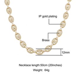 Chains Hip Hop 12MM Coffee Bean Brass Copper Cubic Chain Necklaces Zircon CZ Necklace Bling For Men Women Jewellery