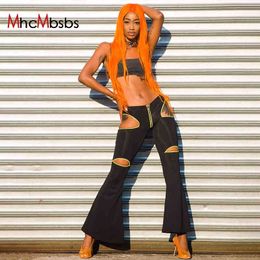 Women Flares Pants Mall Goth Sexy Hollow Out High Waist Skinny Zipper Trousers Joggers Sweatpants Harajuku Fashion Y2K Clothing 210517