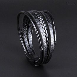 Men Jewellery Genuine Leather Mixed Handmade Bracelet Braid Rope Durable Hypoallergenic Wristband Stainless Steel Magnetic Clasp Bangle