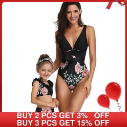 Family Matching Swimsuit Lady Bikini Girls with Shorts Swimwear Floral Print Children Beachwear Bathing Suits 3-12years