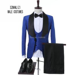 Men's Suits & Blazers 2021 Latest Coat Pant Design Classic Royal Blue Flower Wedding For Men Man Blazer Groom Suit Tuxedos Prom Party
