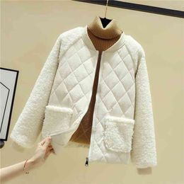 Lightweight Cotton Padded Jacket Women's Korean Loose Lamb Plush Patchwork Long Sleeve Zipper Female Warm Winter Coats 210923