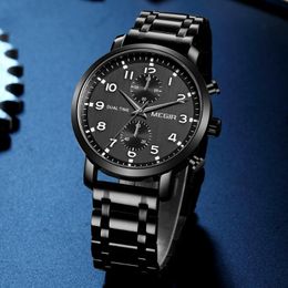 Wristwatches MEGIR Watch Luxury Business Quartz Mens Watches Sport Military Men Full Steel Chronograph Waterproof Relogio Masculino