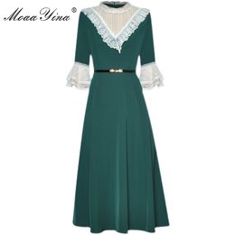 Fashion Designer dress Spring Women's Dress Crystal Lace Ruffles Elegant lace-up Dresses 210524