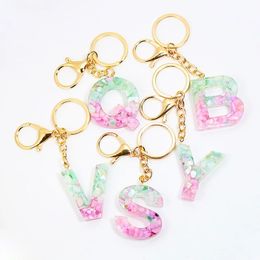 Letter Pendant Keychains Resin Key Ring Women Cute Car Acrylic Dried Flower Alphabet Key Holder Charm Bag