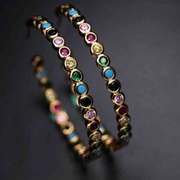 Boho Big Hoop Earring Gold Color Bezel Setting Rainbow Colorful Cubic Zirconia Pine Stone Women Gorgeous brincos fashion Jewelry