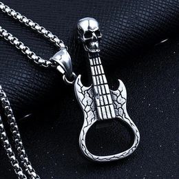 Punk Skull Guitar Pendant Necklace For Men