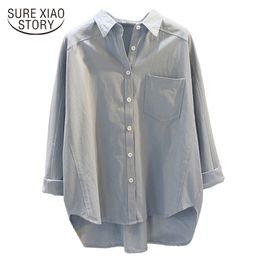 Cardigan Ladies Tops Spring Pocket Solid Long Sleeve Shirt Plus Size Loose Cotton Bottoming Blouse Women 8891 50 210415