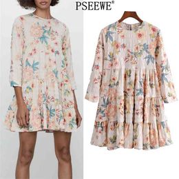 Spring Vintage Floral Print Mini Dress Women Long Sleeve Ruffle Short Dresses Woman Casual Loose Ladies 210519