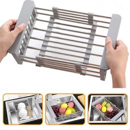 Kitchen Stainless Steel Sink Drain Rack 304 Dish Drying Rack Dish Insert Storage Organizer Fruit Vegetable Drainer Basket 211215