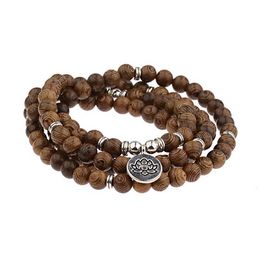 2021 New Yoga Rosary Multilayer 108 Wood Beads Lotus Bangle Bracelet Tibetan Buddhist Mala Buddha Charm Bracelet For Women Men