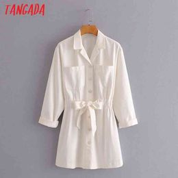 autumn winter women solid white shirt with slash long sleeve ladies work mini dress vestidos 3A57 210416