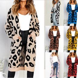 New Leopard Print Home Cardigan Knit Coat Autumn And Winter Hot Sell Knitted Long Sweater Fashion Long Sleeve Warm Knitwear Jacket Outerwear H010