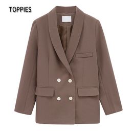 Toppies Spring Double Breasted Long Blazer Korean Chic Suit Jackets Ladies Formal Business Clothes 210412