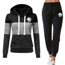 Autumn Winter 2 Piece Set Women Hoodie Pants Printed Tracksuit Pullover Sweatshirt Trousers With Pockets Tracksuit Suits Y0625