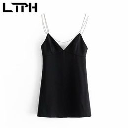 ins sexy sleeveless rhinestones camisole little black dress women elegant backless mini short party dresses summer 210427