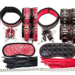 Nxy Sm Bondage Vrdios Erotic Bdsm Sex Toys for Woman Set Handcuffs Mask Gag Slave Collar Level a Pu Leather Toy Adult 1223