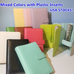 USA Stocks 10 Macron Colors Mixed A6 Binders with Plastic Inserts 130*190mm Empty Loose Leaf Notebook Leather PU Cover Spiral Folders Budget Planners Binder