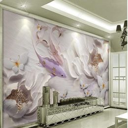 Fashionable modern elegant 3D three-dimensional peony embossed background wall wallpapers