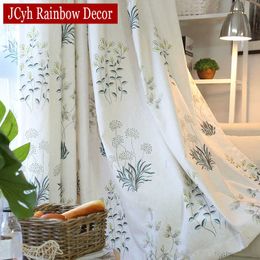 JCyh White Plant Linen Blackout Curtain For Living Room Modern Curtain For Bedroom Windows Ready Made Curtain Rideaux Drapes 210712