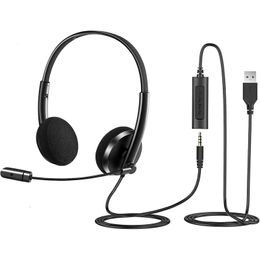 USB Headset Computer Headphone with Noise Cancelling Mic Plug and Play for PC Home Office Call Centre Phone Earphone for Laptop