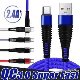 Type C Micro USB Cables 2.4A SuperFast Charging Fast Charger For S20 Note20 Android Phones