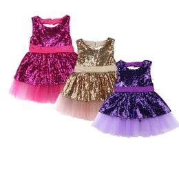 Sequins Baby Dress Bow Christening Baptism Clothes Kids Girls Cake Tutu Birthday Princess Infant Party Costume Kids Clothes Q0716