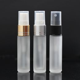 Frosted Glass Spray Bottles with White Fine Mist Sprayer 10 ml,Black Silver Gold Collar Refillable Empty Bottles Perfect for Essential