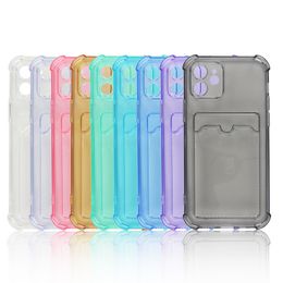 Clear Card Holder Phone Cases For iPhone 15 Pro Max 14 Samsung Galaxy A25 A35 A55 A05 A05S 5G S24 Ultra Plus Shockproof TPU Colourful Back Covers